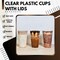 Disposable Cups With Lids | Clear Plastic Cups With Lids | Iced Coffee Cups For Bubble Boba Tea | Cup and Flat Lid For Cold Drinking & Smoothie 50 Sets